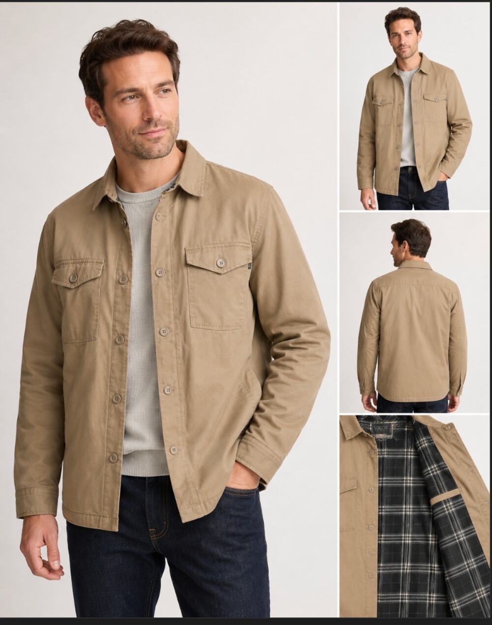 NWT Valor Men's Tan Trucker Front Plaid Lined Button Chore Jacket Menswear